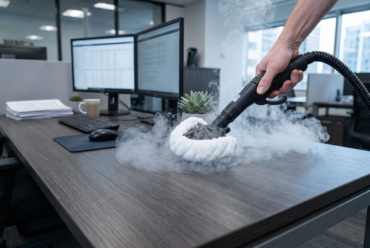 Büro nach der Trockendampfreinigung